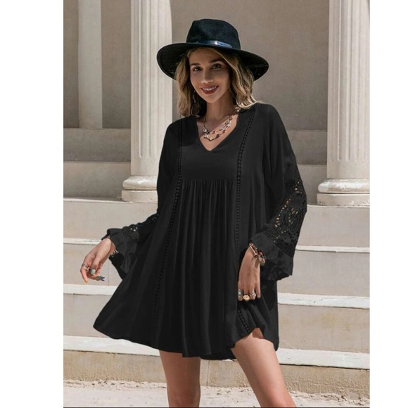 RUSTTYDUSTTY GUIPURE LACE INSERT SMOCK DRESS - Picture 1 of 11